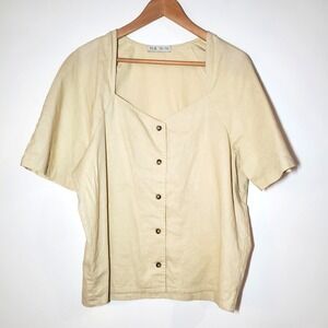 NA NIN Women's Linen Blend Relaxed Thelma Top V-neck Button Up Shirt Size‎ L/XL